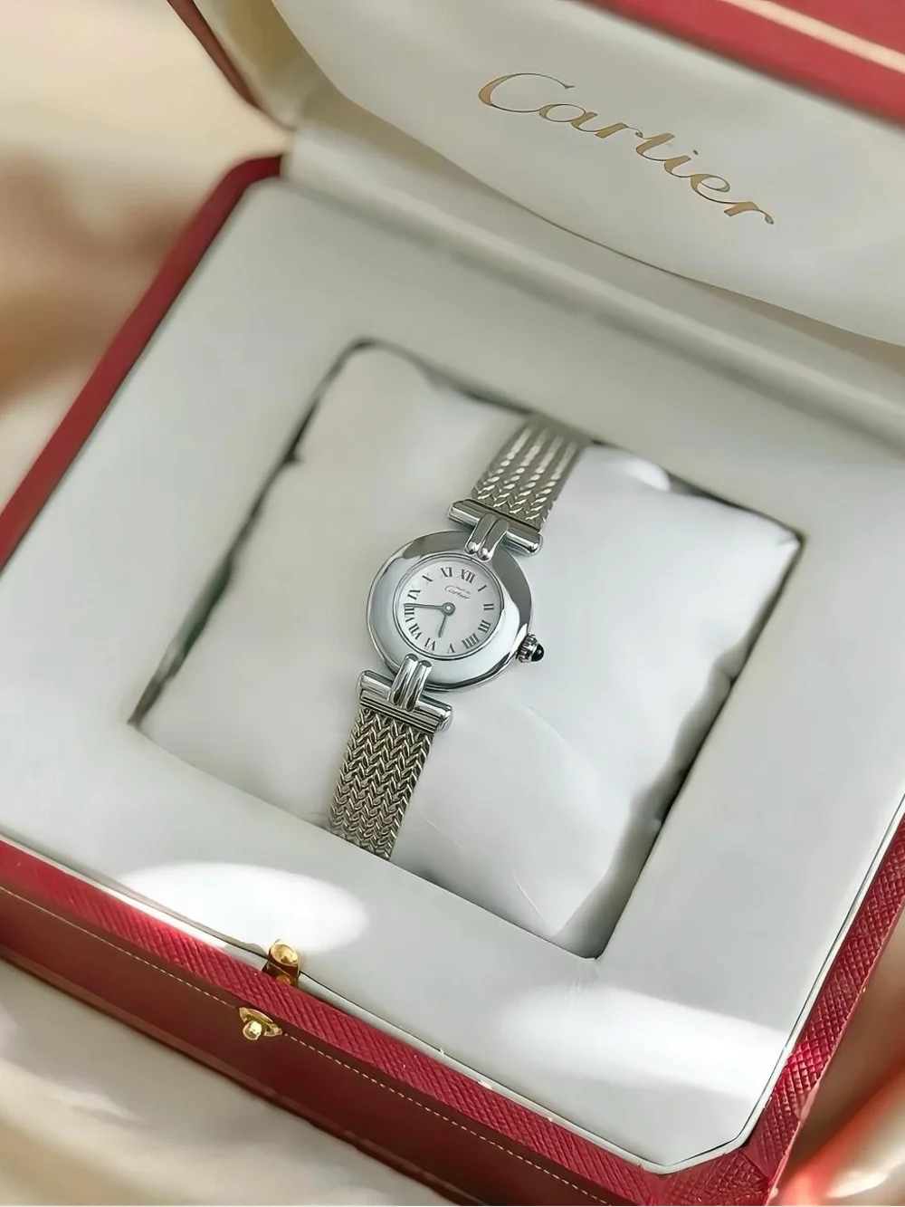AUTHENTIC VINTAGE CARTIER SILVER WATCH - WITH BOX